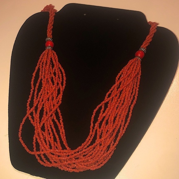 VTG Coral Bead w Wood Bead Accents Multi Strand Endless Necklace / No Clasp 25” - Picture 5 of 8